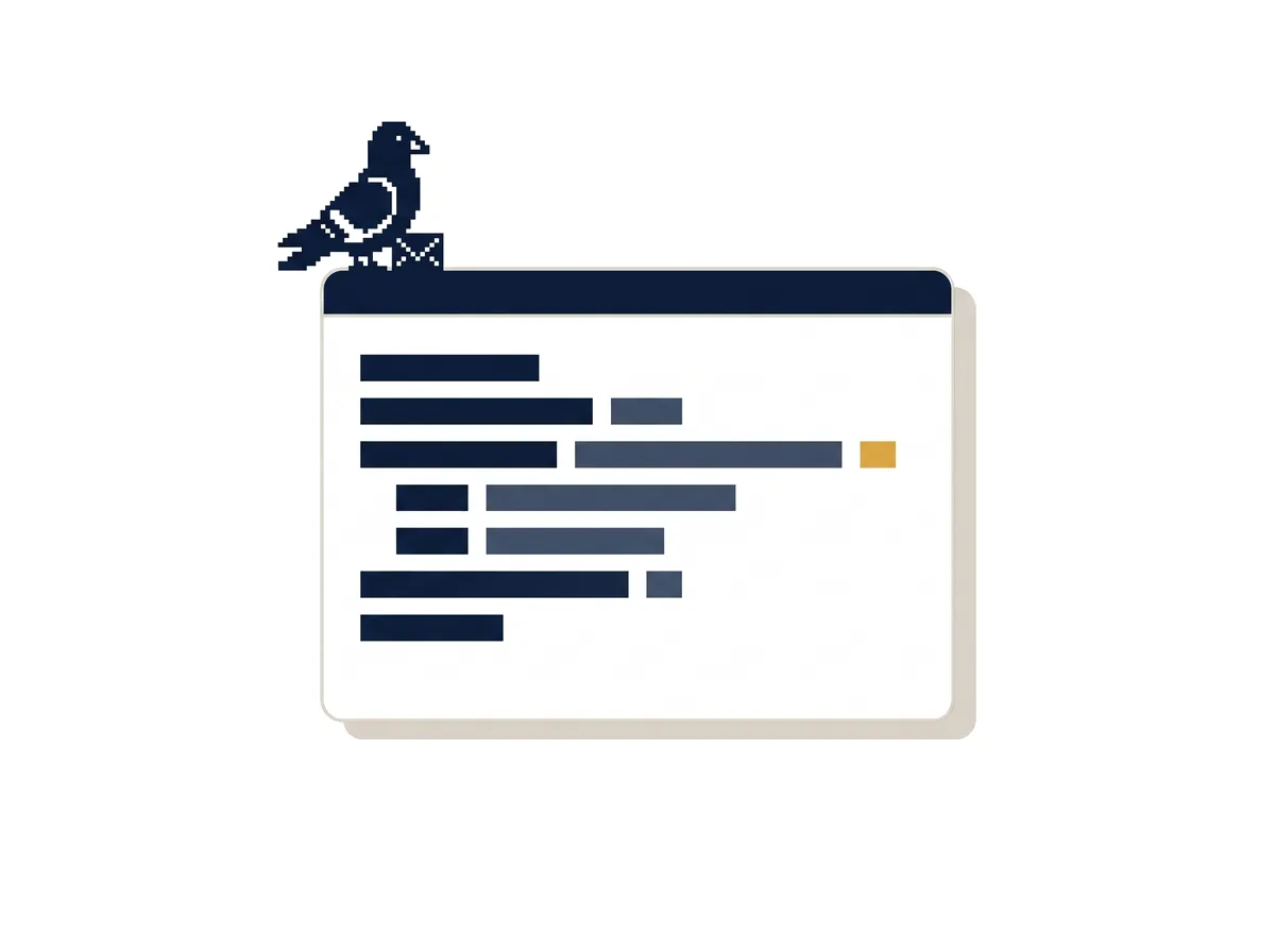 A terminal window with the pixel pigeon perched on its top edge.